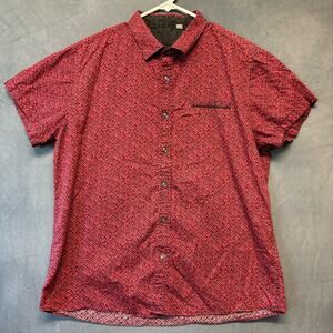 Vintage Casual Button Down Shirt Iridescent Buttons Geometric Print Short Sleeve